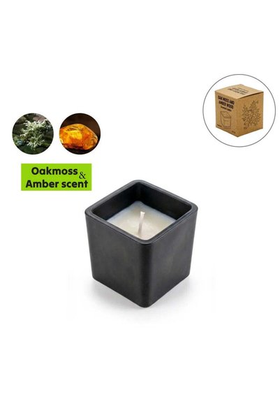 MAXPRINT Scented Candle in Square Glass Bottle with Bamboo Lid, Oakmoss & Amb...