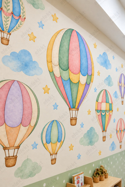 efekt reklam Flight to the Dreamland Balloon, Cloud and Star Children's Room Wall Sticker Set