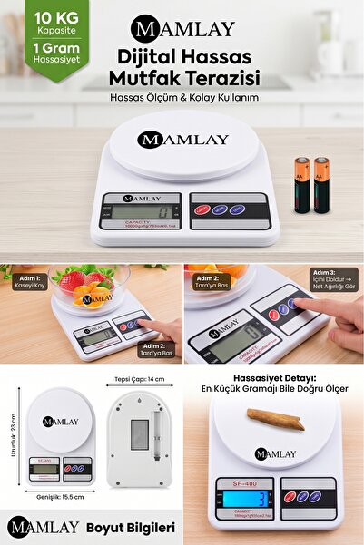 Mamlay Dijital Hassas Mutfak Tartısı Terazisi 10 Kg Kapasiteli Lcd Ekranlı