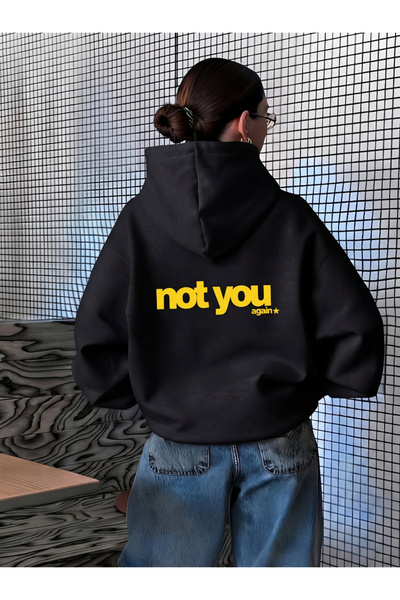 one button Unisex Not You Again Printed Premium Hoodie με κουκούλα και 2 κλωσ...
