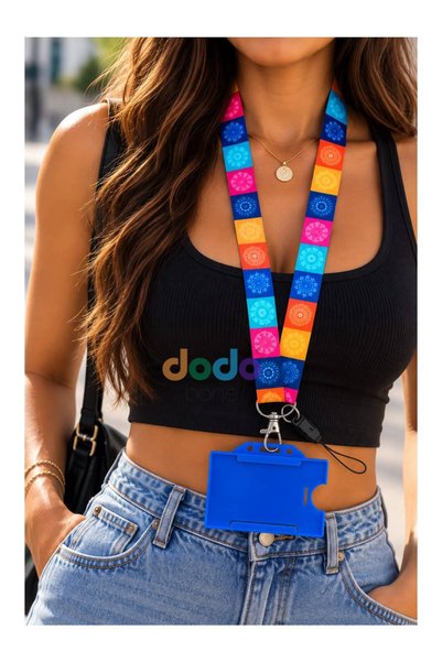 DODO BONE Colorful Mandela Patterned Id Card, Neck Strap, Card Strap, Phone Accessory, Blue Plastic Horizontal Card Holder