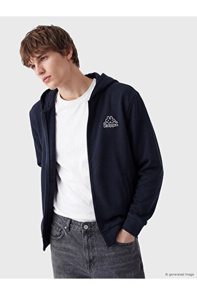 LC Waikiki Nevavm Kappa Navy Blue Men's Zippered Sweatshirt with a Difference