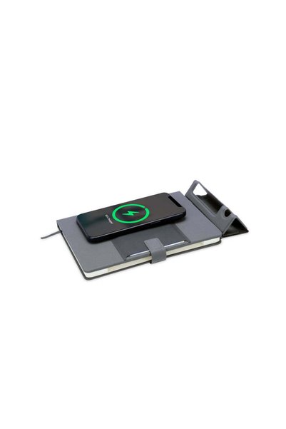 MAXPRINT Kamez - 15W Wireless Deluxe Notebook with Phone Stand, Grey