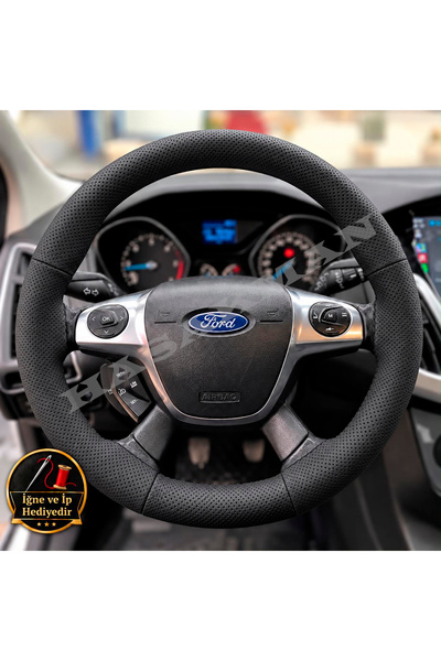 HasAkman Ford Focus 3 Dikme Direksiyon Kılıfı Premium Komple Delikli Deri Siy...
