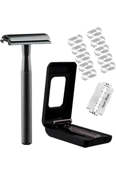 YRQX Double Edge Safety Razor Kit, Zinc Alloy Razor with 11 Refills, Silver