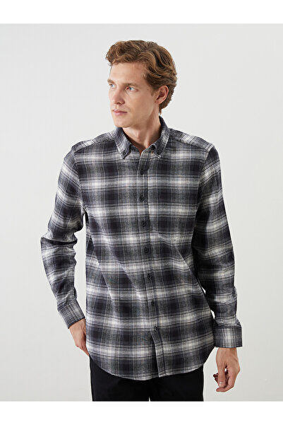 LC Waikiki Nevavm with Difference Lcwaikiki Classic Black Poplin Plaid Standa...