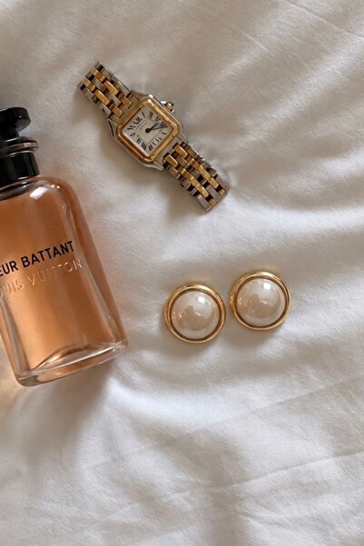 Lavian Accessories Bombeli Gold Detay Yuvarlak İnci Küpe
