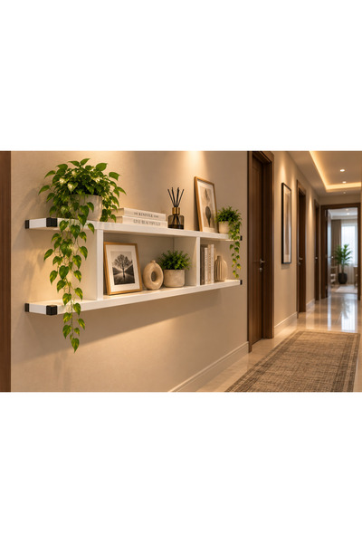 Dekoratif H Duvar Rafı 100x18X25cm Parlak Beyaz