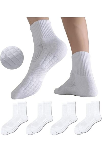Bukela 4-Pair Men's Cotton Towel-Sole Sports Socks with Breathable Mesh, Ergo...