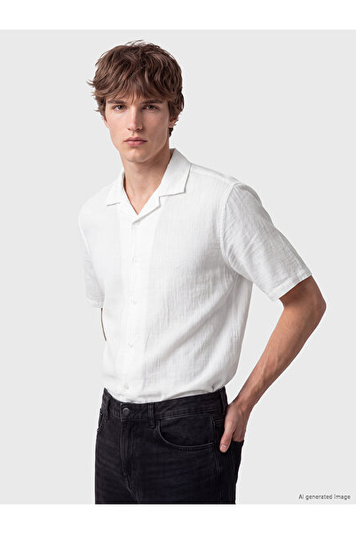 LC Waikiki Nevavm Farkıyla Xside White Muslin Plain Loose & Spacious Men's Shirt