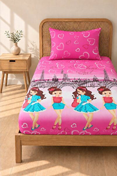 Boreas Home Paris Patterned Single Elastic Sheet and Pillowcase Set 100X200 cm