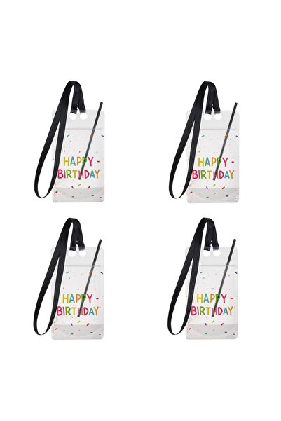DD SHOP Set Drinking Pouch Pungi Transparente cu Siret Negru & Pai Happy Birt...