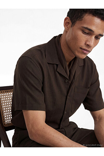LC Waikiki Lcw Vision Brown Linen Look Plain Standard & Regular Men's Shirt w...