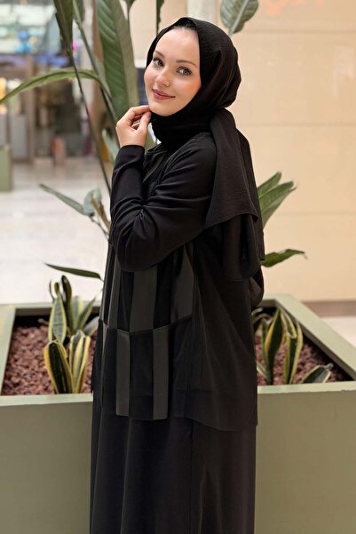Ceremony Tüllü Dama Deri Detaylı Tunik