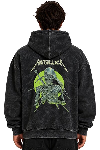 SEVBANO Hanorac cu glugă lavabil, unisex, supradimensionat, cu imprimeu Metal...