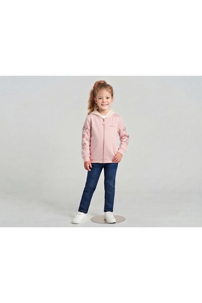 Peri Masalı Kız Çocuk 2 İplik Çiçek Desenli Fermuarlı Kapüşonlu Sweatshirt - ...