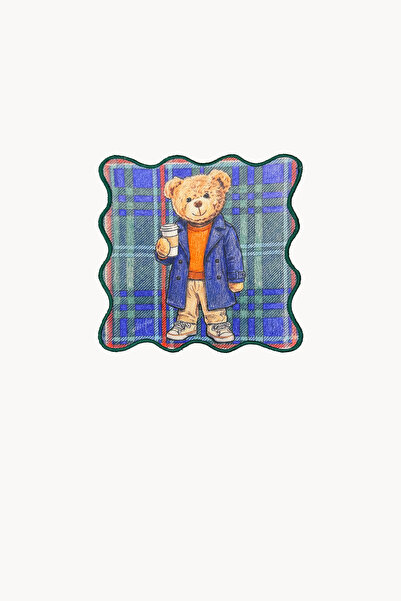 decofav Green Plaid Fairy Tale Teddy Bear Embroidered Cocktail Napkin 1 Piece