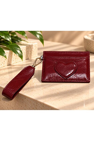DAVİD POLO CÜZDAN Women's Horizontal Card Holder with Heart Detail, Wrist Str...