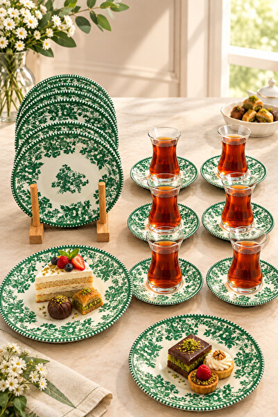 OLİAHOME 18 Parça 6 Kişilik Seramik Pasta ve Çay Seti – 6 Pasta Tabağı, 6 Çay...