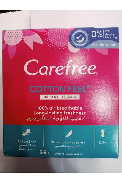 Carefree فوط صحية يومية، قطنية، غير معطرة، عبوة من 56 قطعة