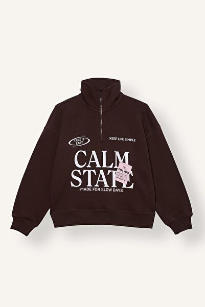 DeFacto Oversize Half Zipper Printed Thick Sweatshirt for Girls I8344A826Wn