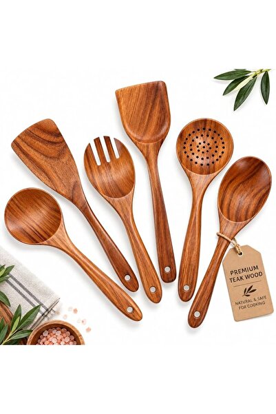 GENERAL 6-Piece Wooden Cooking Spoon Set, Teak Wood Utensils for Cooking, No ...