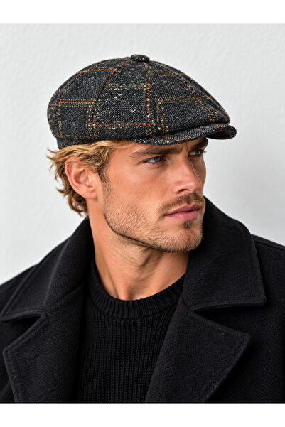 Rupen Kraft Plaid winter beanie hat, british style beanie with elasticated back.
