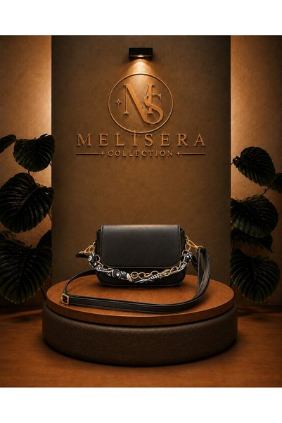 MELİSERA COLLECTION - Fular Detaylı Siyah Renk Şık Kadın Omuz ve El Çantası