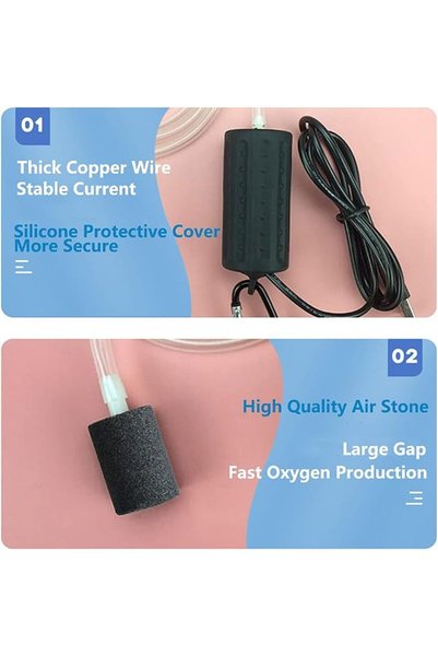 lenpestia Aquarium Air Pump Mini USB Fish Tank Oxygen 1W (Black)
