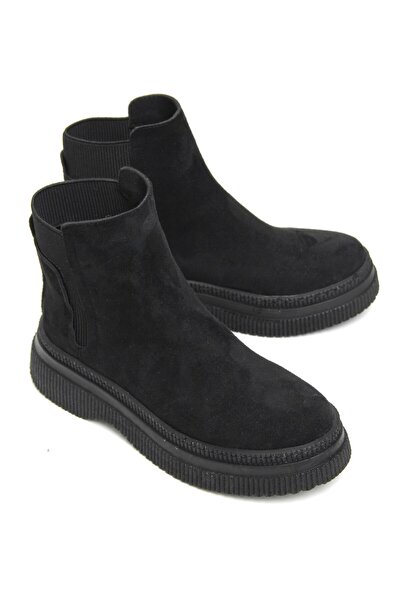 Juuuj Cizme casual din piele intoarsa neagra, cu textura, elastice la glezna,...