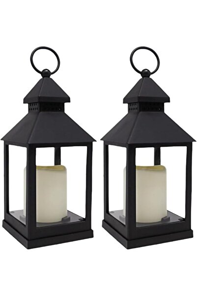 GENERAL Double Layered Black Candle Lanterns 10X25Cm with Wavy Wick Design an...