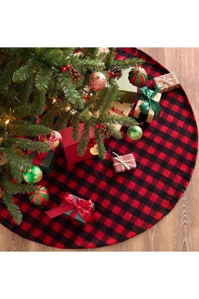 GGEROU Christmas Tree Skirt 48 Inch Red and Black Plaid Double Layers Tree Sk...