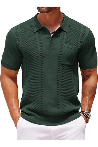 COOFANDY Knit Polo Shirts for Men Short Sleeve Textured Polo Shirt Slim Fit S...