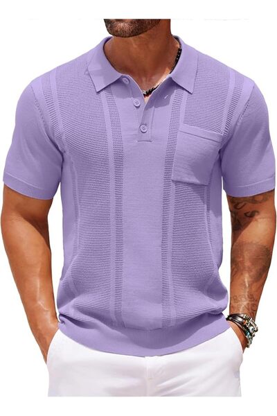 COOFANDY Knit Polo Shirts for Men Short Sleeve Textured Polo Shirt Slim Fit S...