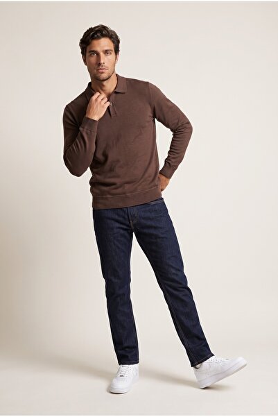 JSCO Hanorac pentru bărbați, maro 6218, cu guler polo, model Selanik