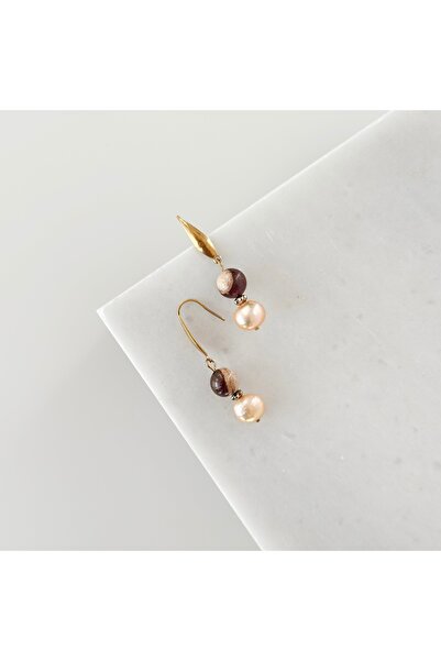 Vesce Atelier Natural Stone Earrings with Hanging Pearl Detail