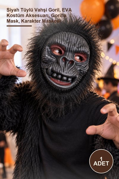 Yenilig 1 Adet EVA Goril Maskesi – Siyah Tüylü Vahşi Goril, EVA Kostüm Aksesuarı, Gorilla Mask, Karakter Maskesi
