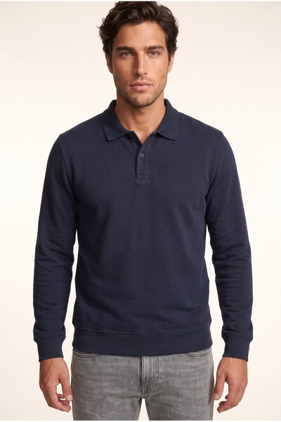 JSCO Erkek Lacivert 6218 Polo Yaka Selanik Sweatshirt