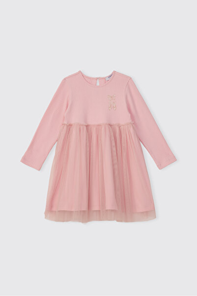 Panço Kız Bebek Örme Pembe Elbise