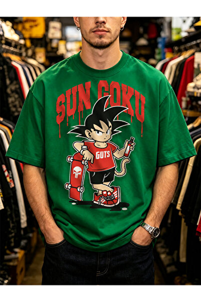 Arabest Men's 100% Cotton T-Shirt Green Sun Goku Print