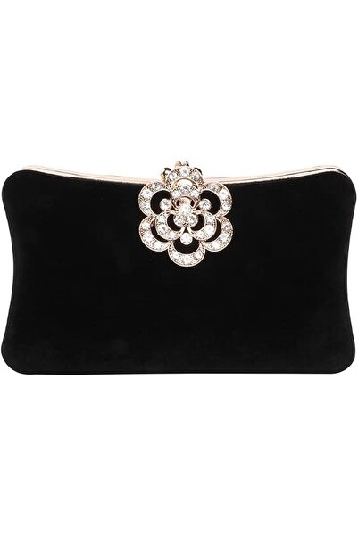 GENERAL Velvet Evening Bags For Women With Flower Closure Rhinestone Crystal ...