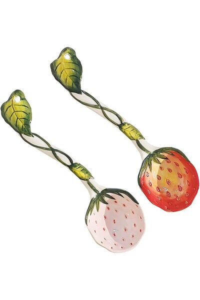 KASTWAVE Hand-Painted Ceramic Strawberry Spoons, Coffee Spoon, Ice Cream Spoo...