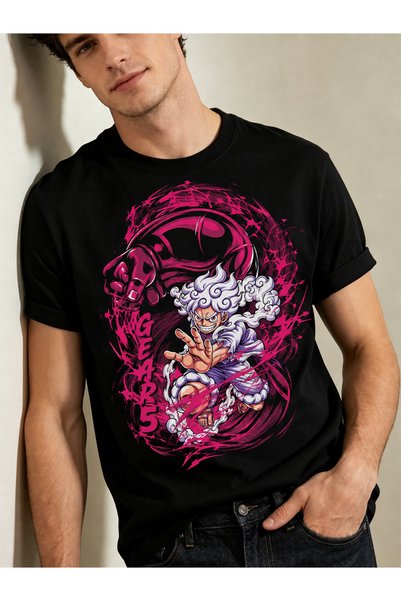 Arabest Men's 100% Cotton T-Shirt Black One Piece Luffy Print