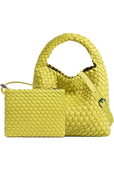 GENERAL حقائب كتف منسوجة يدويًا للنساء، حقيبة يد هوبو لطيفة، حقيبة صغيرة بمشب...
