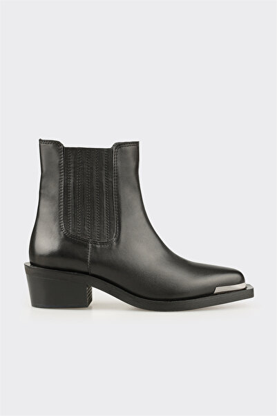 Elle Shoes Siyah Deri Kadın Western Bot