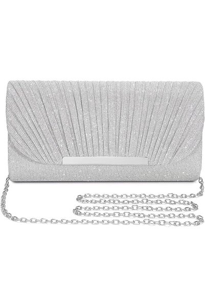 bolivia's Evening Bag, Elegant Sparkly Handbag for Women, Silver Rhinestone C...