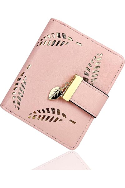 GENERAL Women's Short Purse Leather Medium Wallet Leaf Bifold Card Coin Holde...