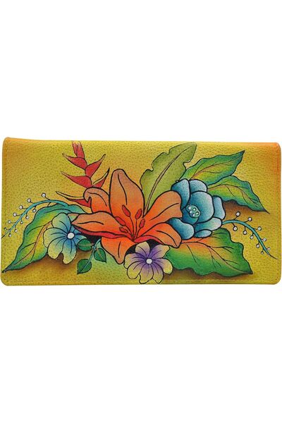 Anna by Anuschka Women's Hand Painted Leather Clutch Wallet-Precious Peony Eg...