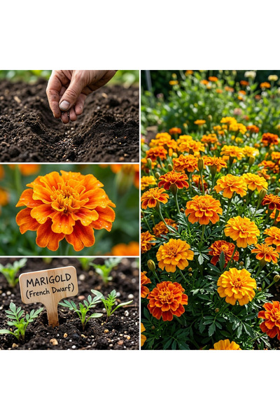 Bloom & Sow Seed بذور القطيفة الفرنسية القزمة، زهور برتقالية مزدوجة، بذور زهو...