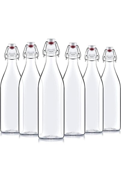 Bormioli Rocco Giara Swing Top Bottles 33 ¾ Ounce/1 Liter (6 Pack) ROUND Clea...